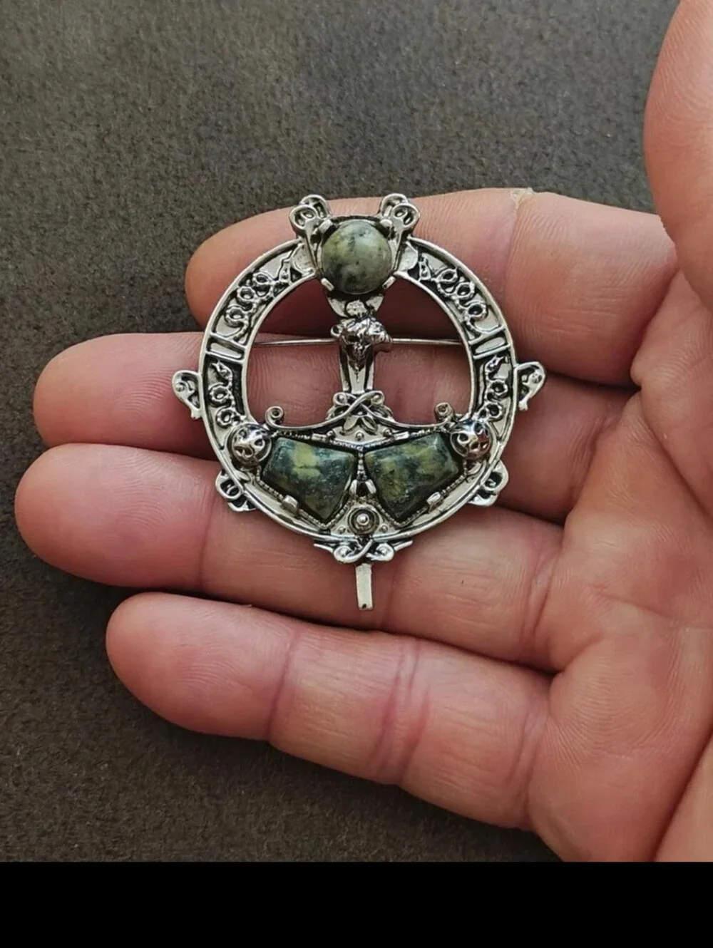 1970s Celtic Revival Connemara Style Silver Tone Brooch & Pendant.
